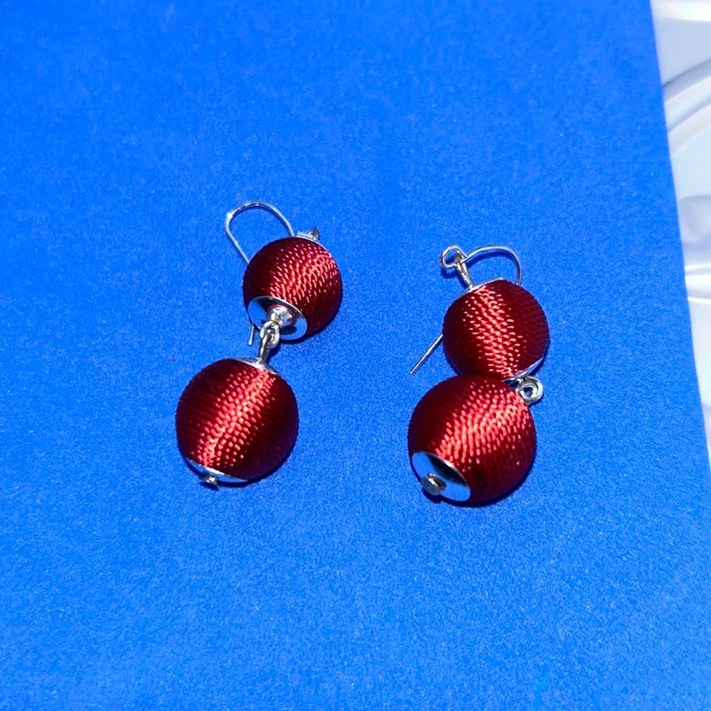 Thread Wrapped‎ red Drop Earrings